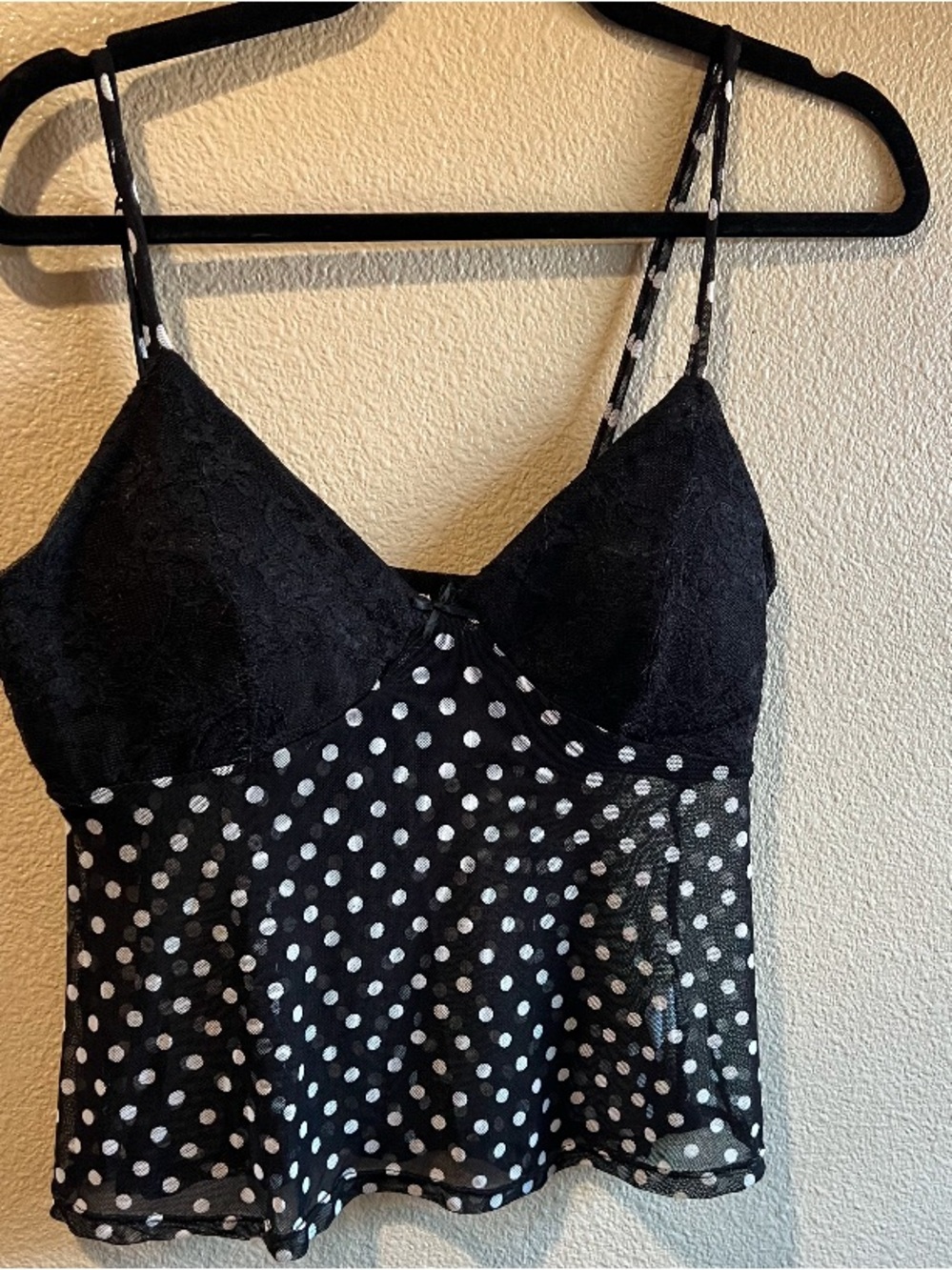 Good day projects‎ Black Polka Dot Lace femine dainty top  size large